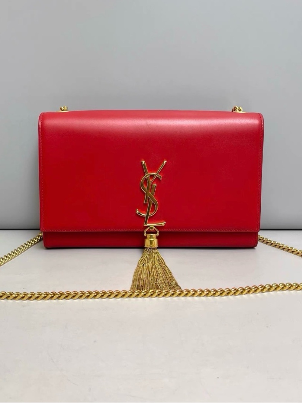 Saint Laurent Red Kate Tassel Crossbody Bag with Gold Hardware